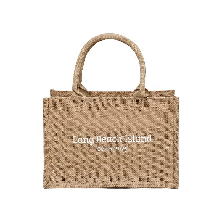 navy panel jute tote with button closure product example - view 4
