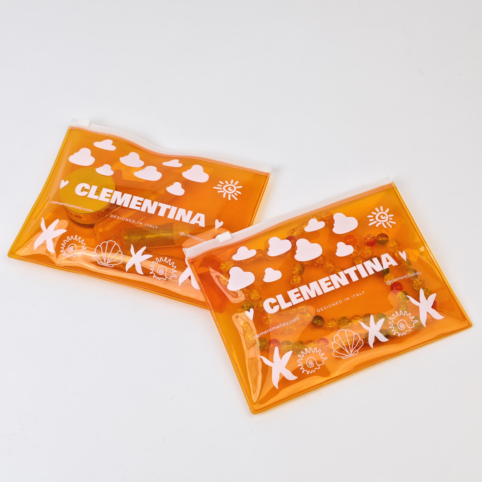 Orange PVC Zipper Bag with White Print
