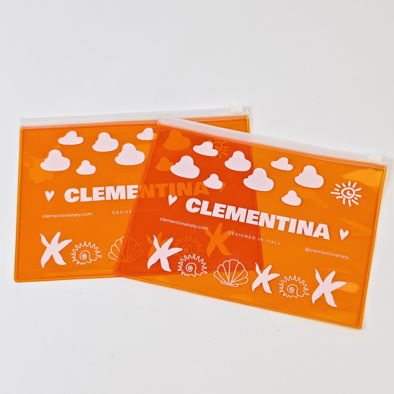 Orange PVC Zipper Bag with White Print view 2