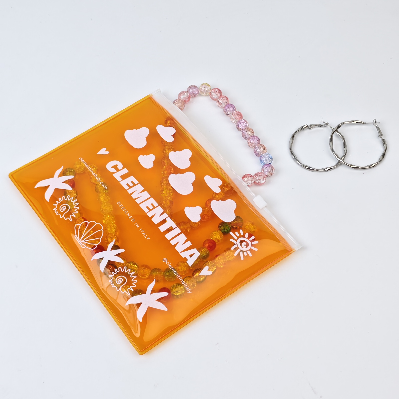 Orange PVC Zipper Bag with White Print view 3