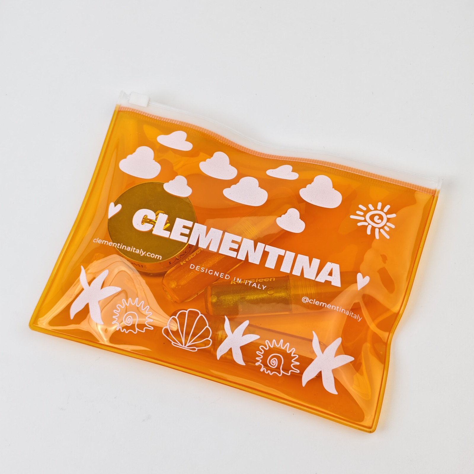 Orange PVC Zipper Bag with White Print view 4