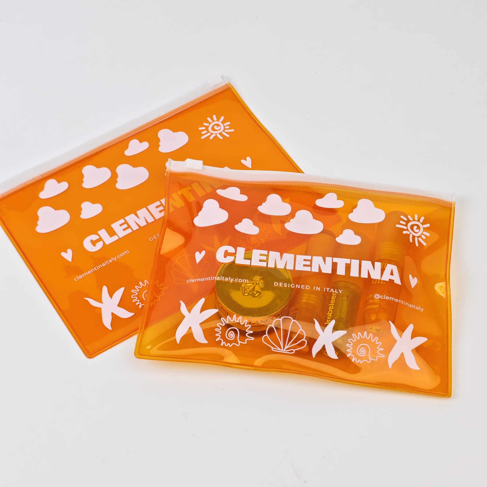 Orange PVC Zipper Bag with White Print view 6