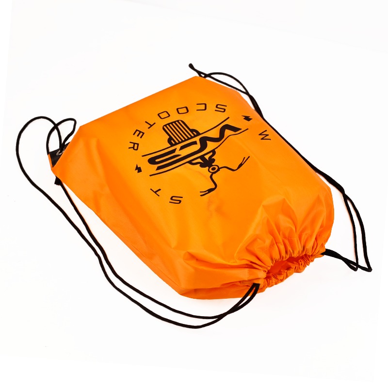 orange custom logo polyester drawstring backpack with black cords - view 1
