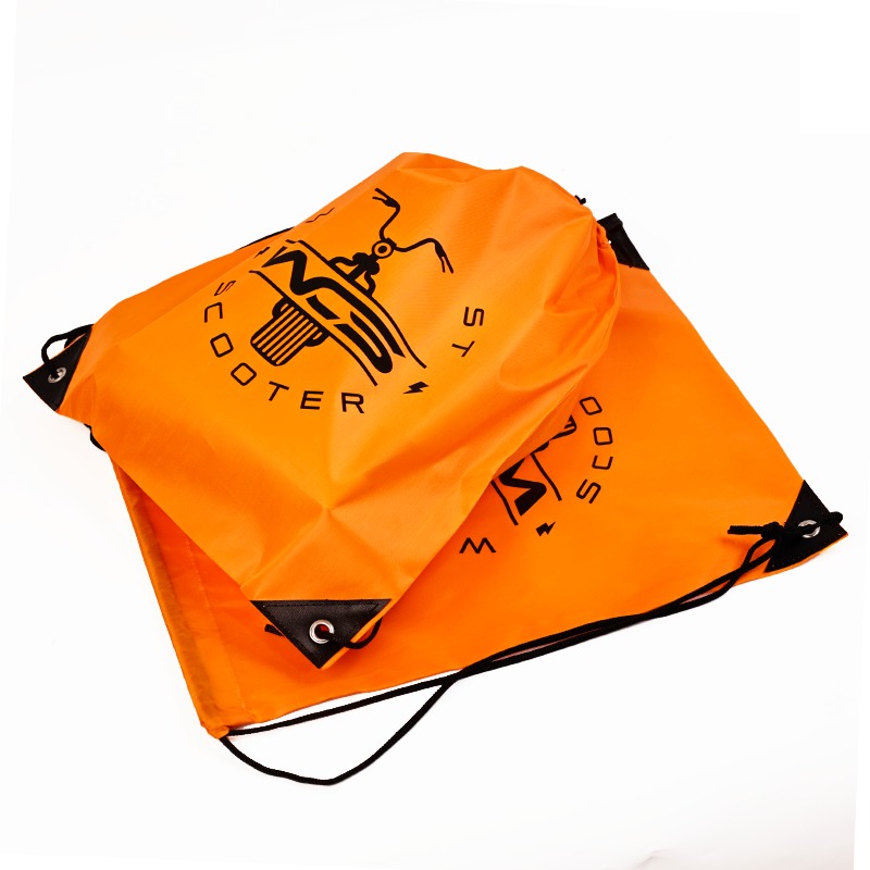 orange custom logo polyester drawstring backpack with black cords - view 4