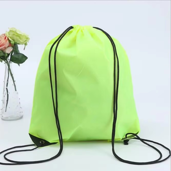orange custom logo polyester drawstring backpack with black cords - view 5