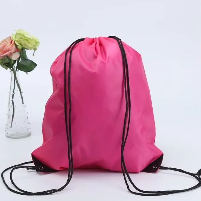orange custom logo polyester drawstring backpack with black cords - view 6