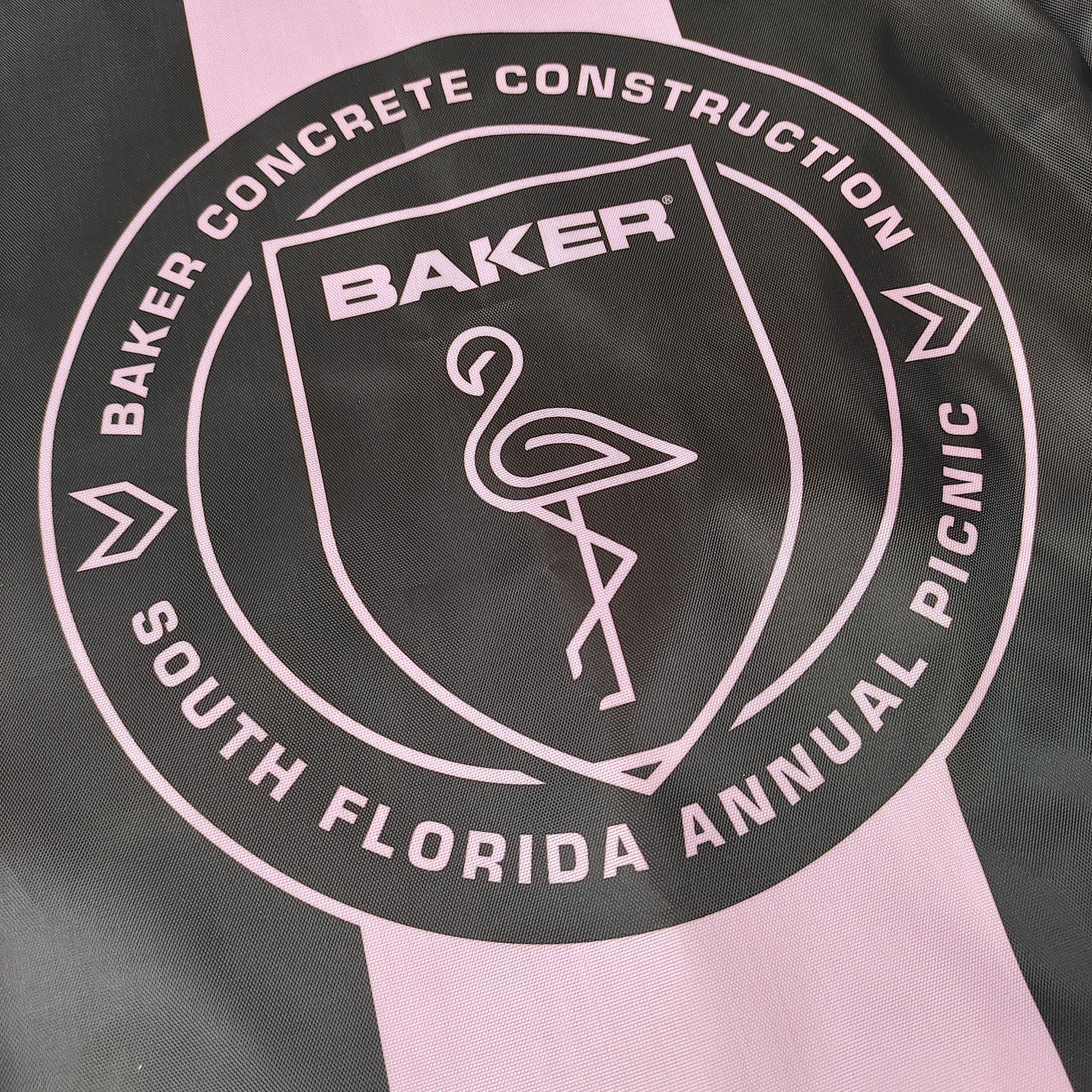 black polyester drawstring backpack with pink and white printed logo - view 5