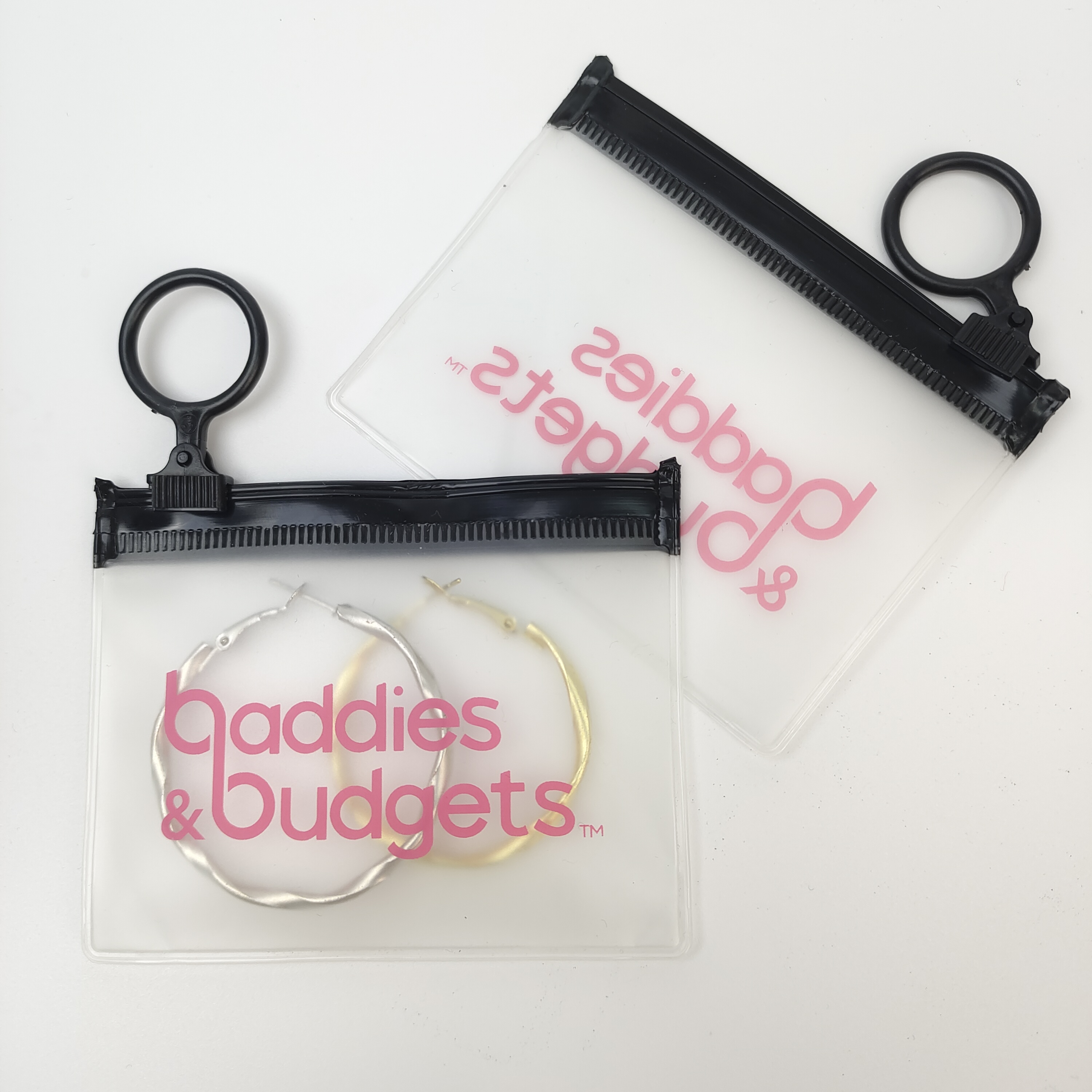clear PVC zipper bag with pink printed branding - view 3