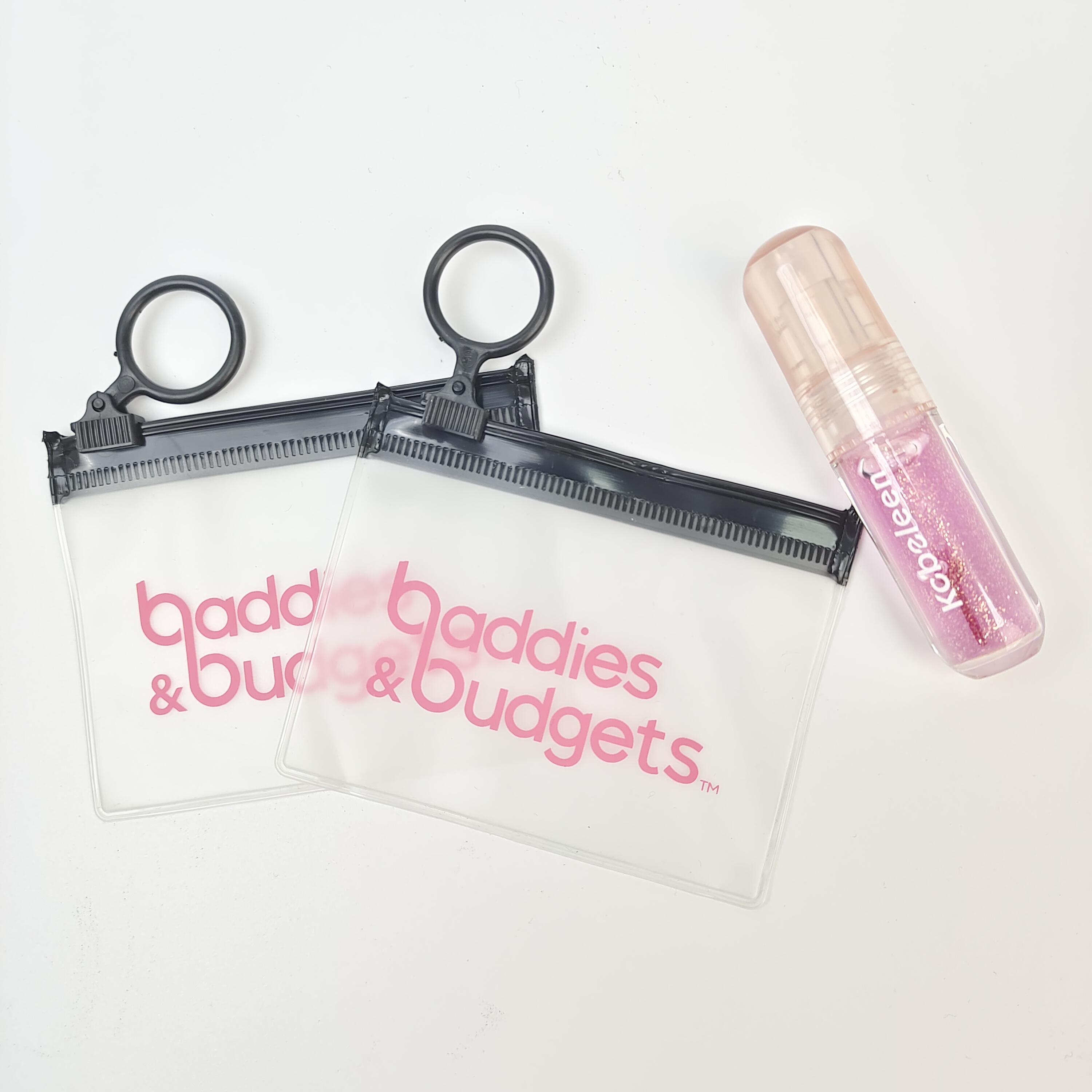 clear PVC zipper bag with pink printed branding - view 4