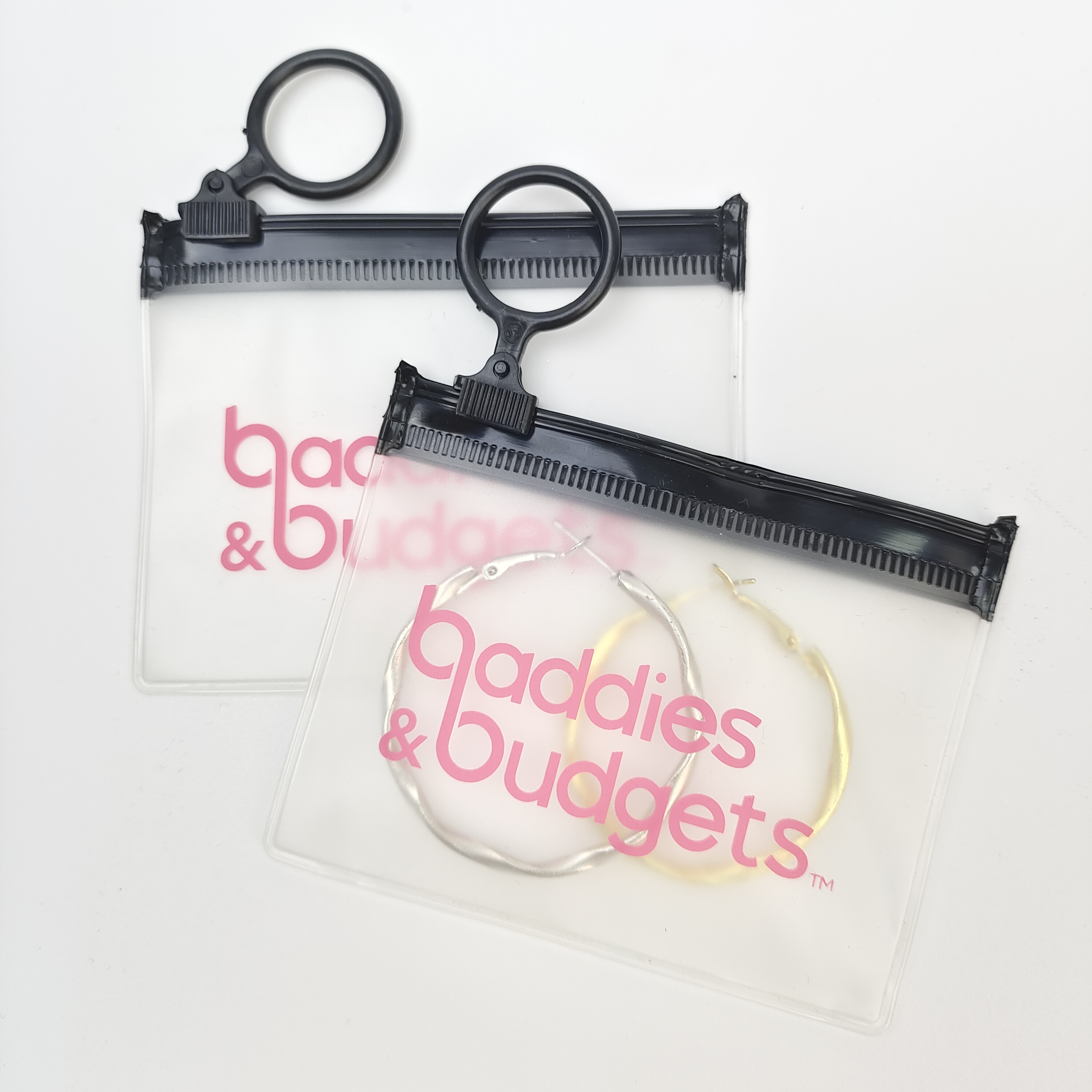 clear PVC zipper bag with pink printed branding - view 5