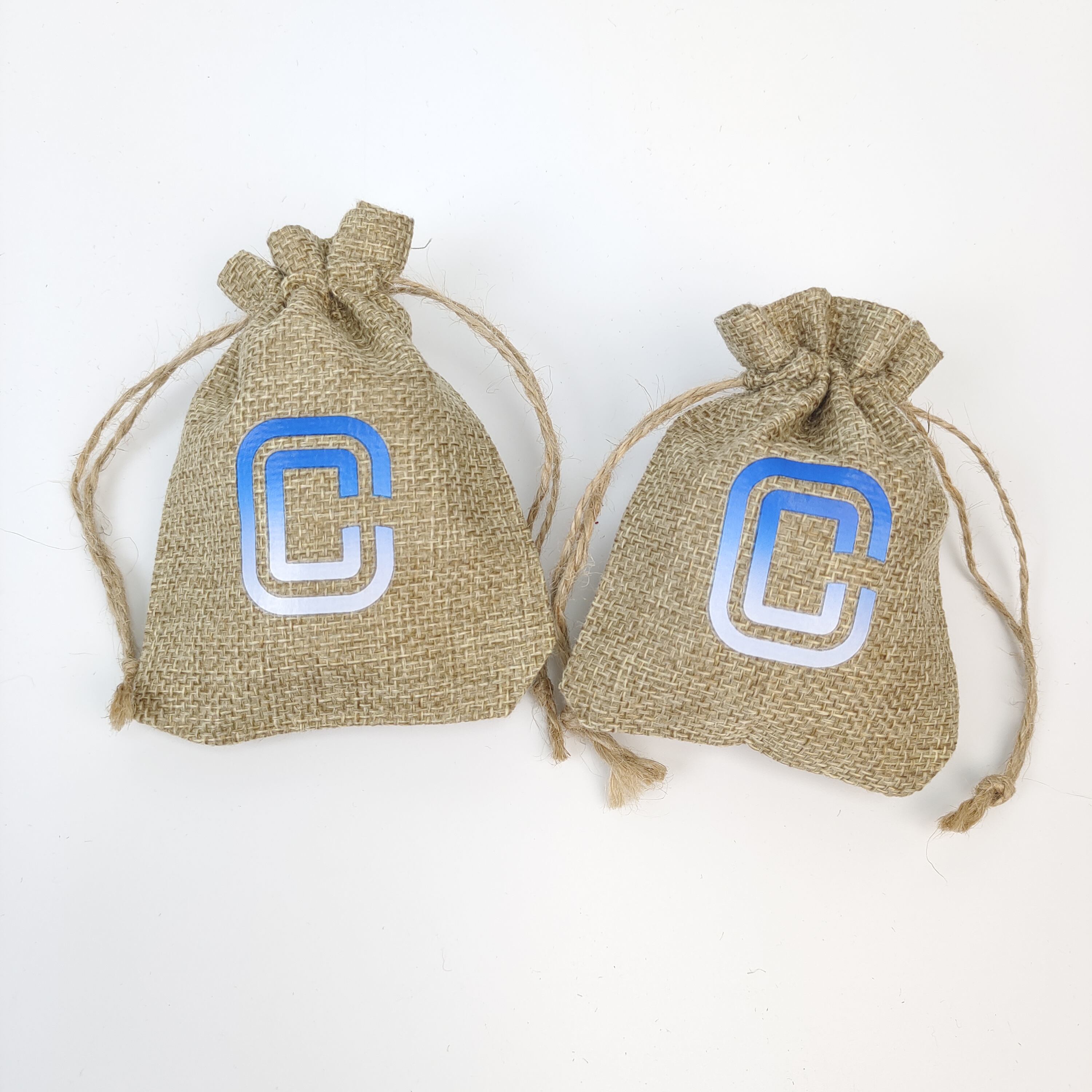 natural jute drawstring gift bags with red printed patterns - view 3
