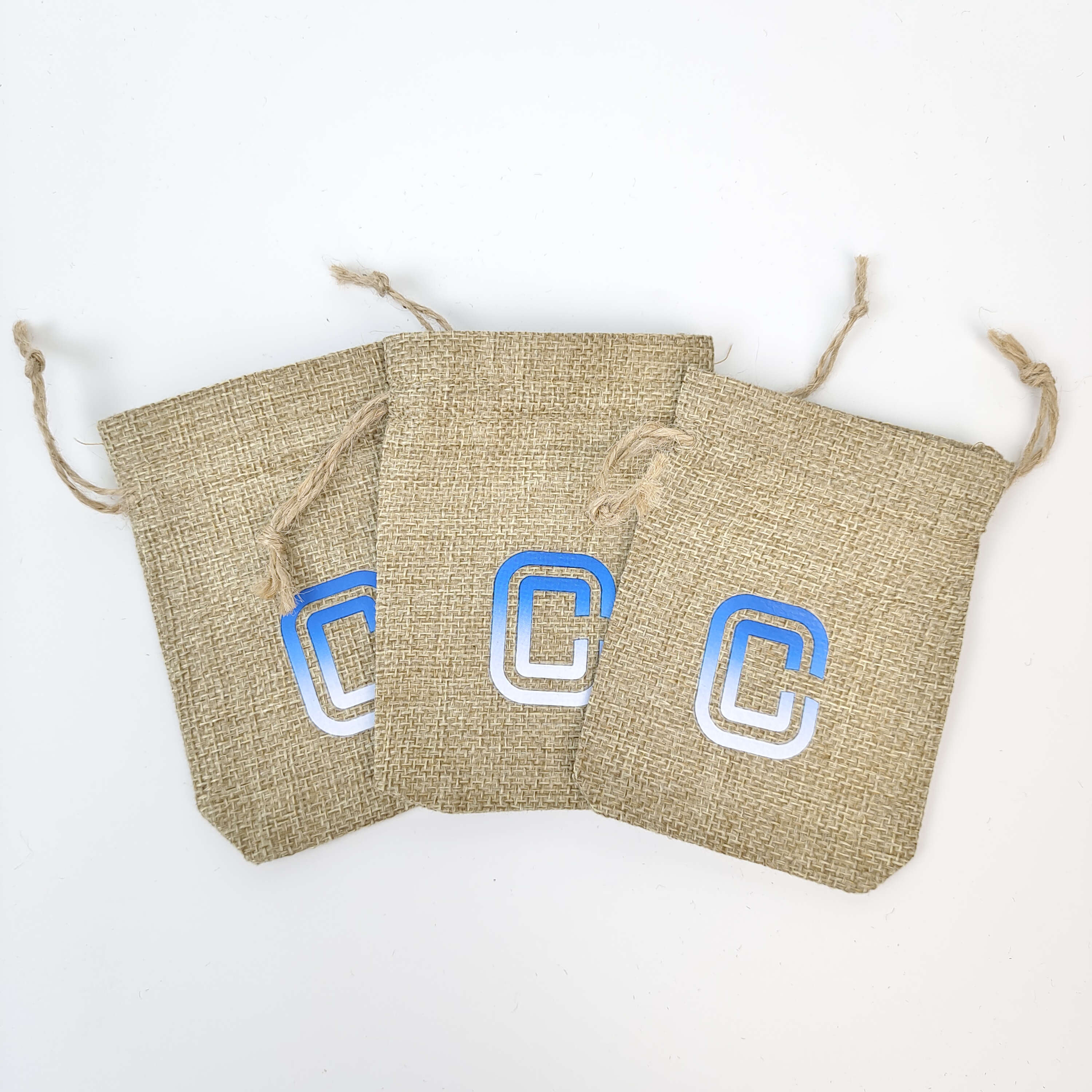 natural jute drawstring gift bags with red printed patterns - view 4
