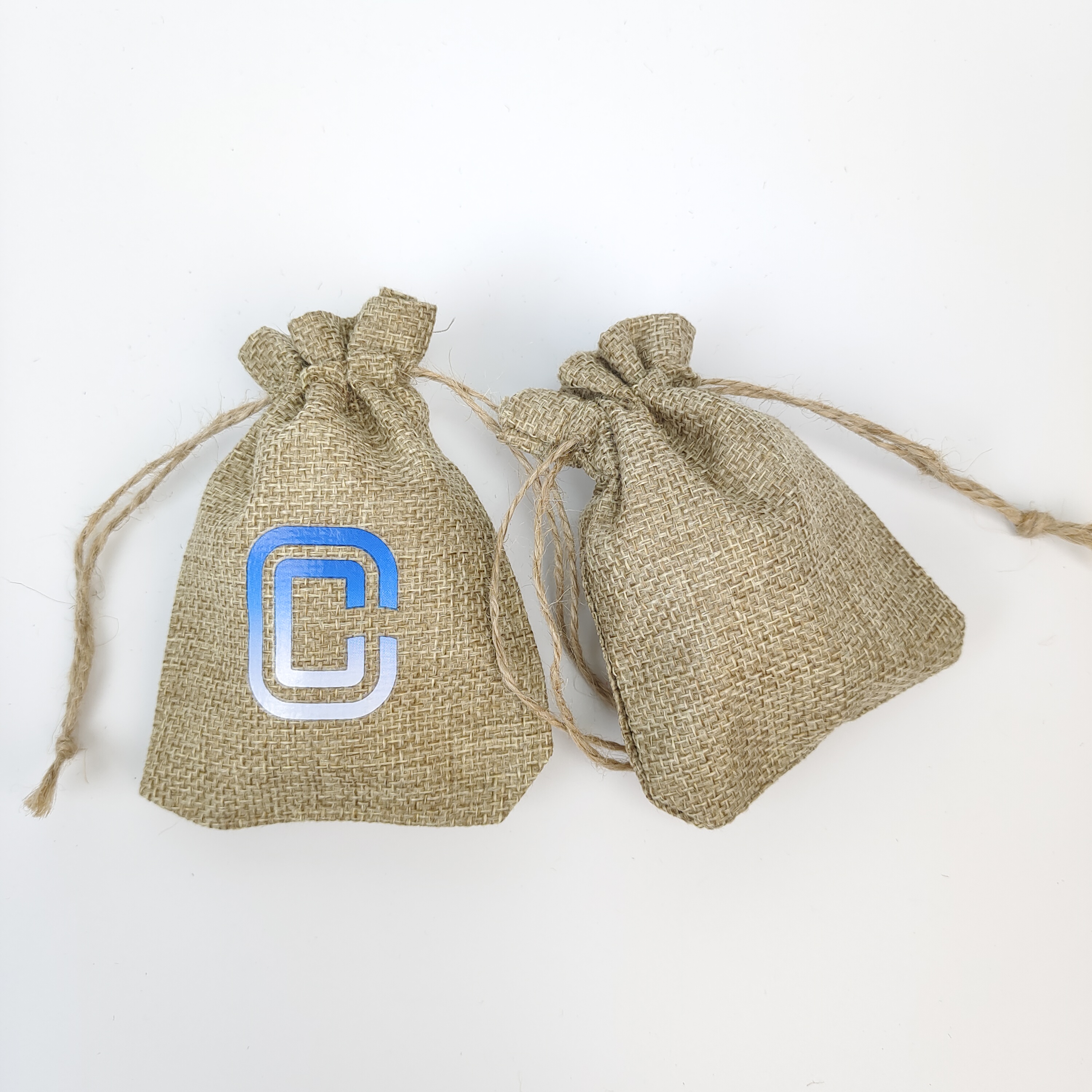 natural jute drawstring gift bags with red printed patterns - view 5
