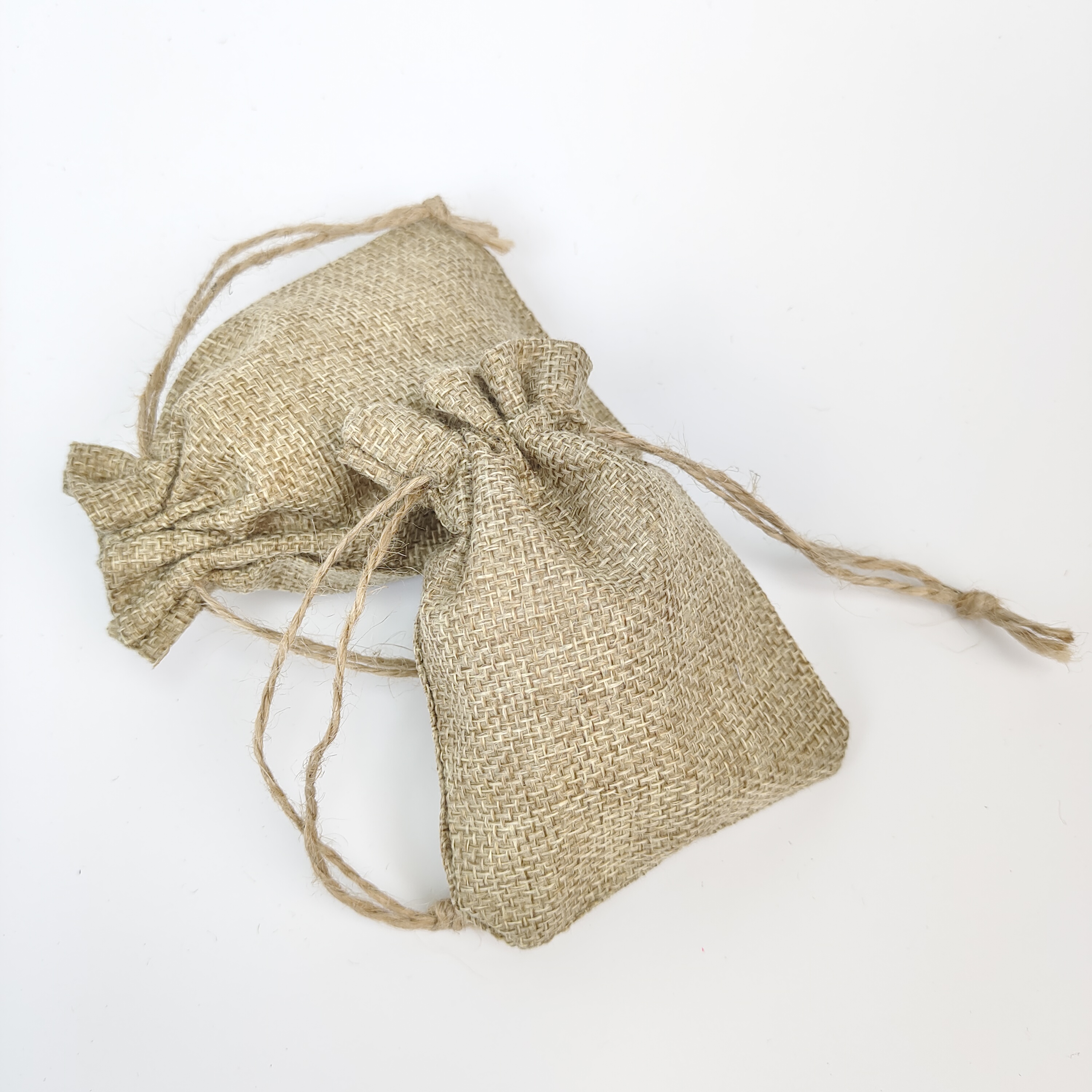 natural jute drawstring gift bags with red printed patterns - view 6