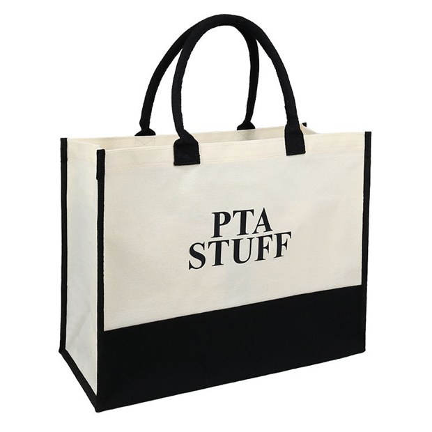 printed canvas panel jute tote product example - view 1