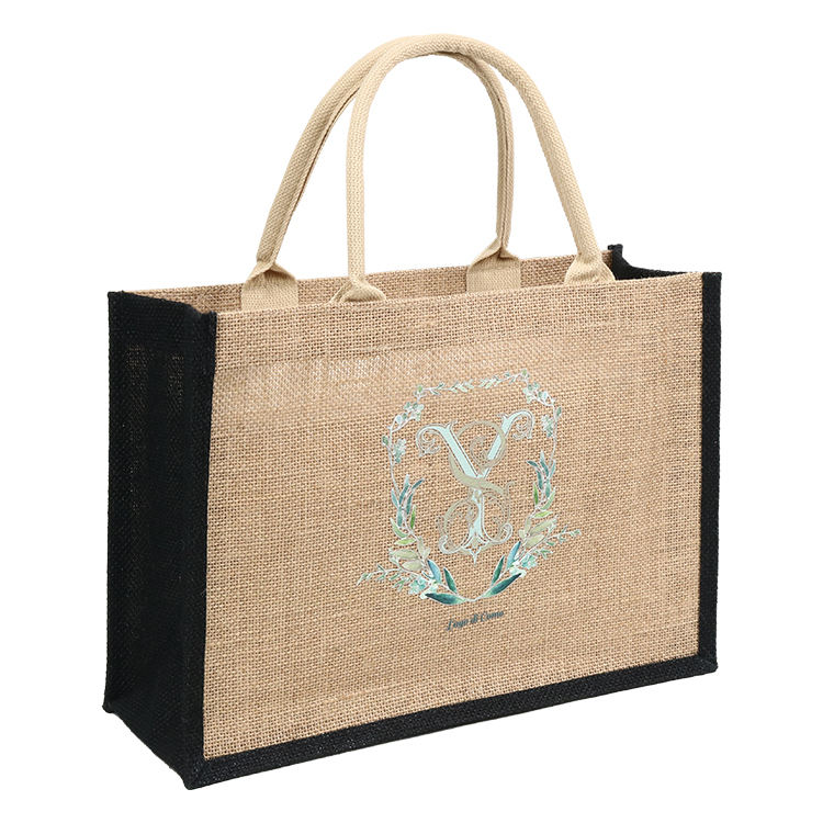 printed canvas panel jute tote product example - view 2
