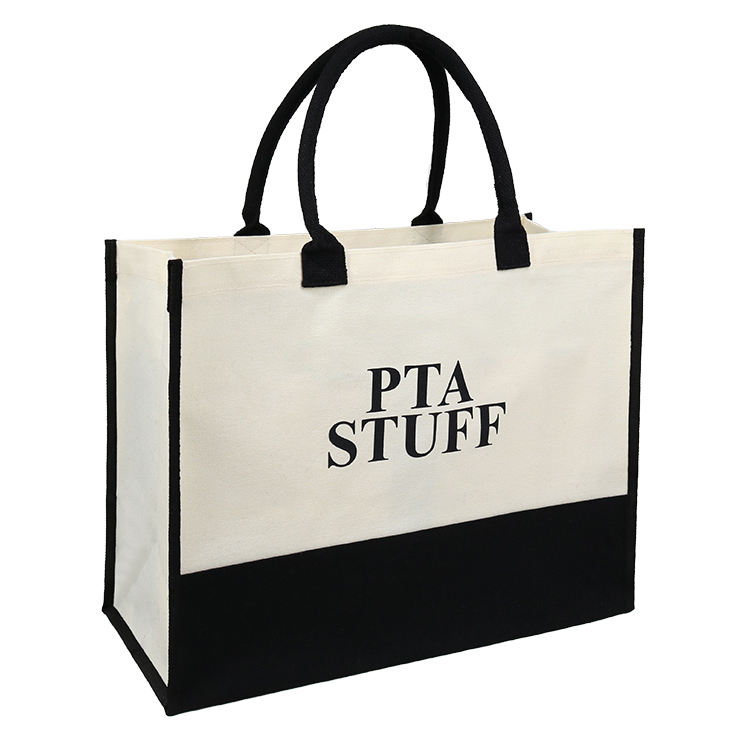 printed canvas panel jute tote product example - view 6