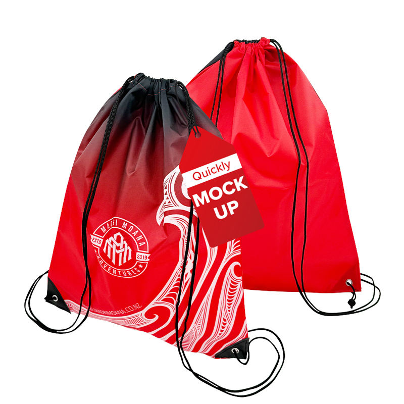 red full color printed polyester drawstring bag set