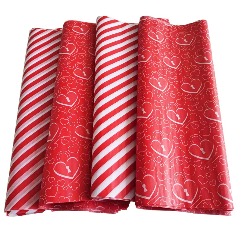red heart lock and candy stripe printed wrapping paper