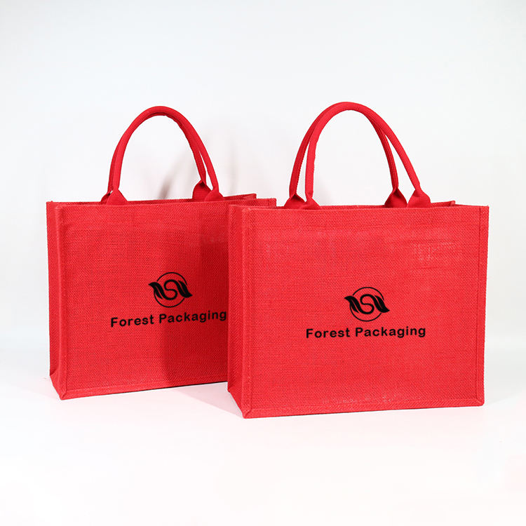 red logo jute shopping bag set product example