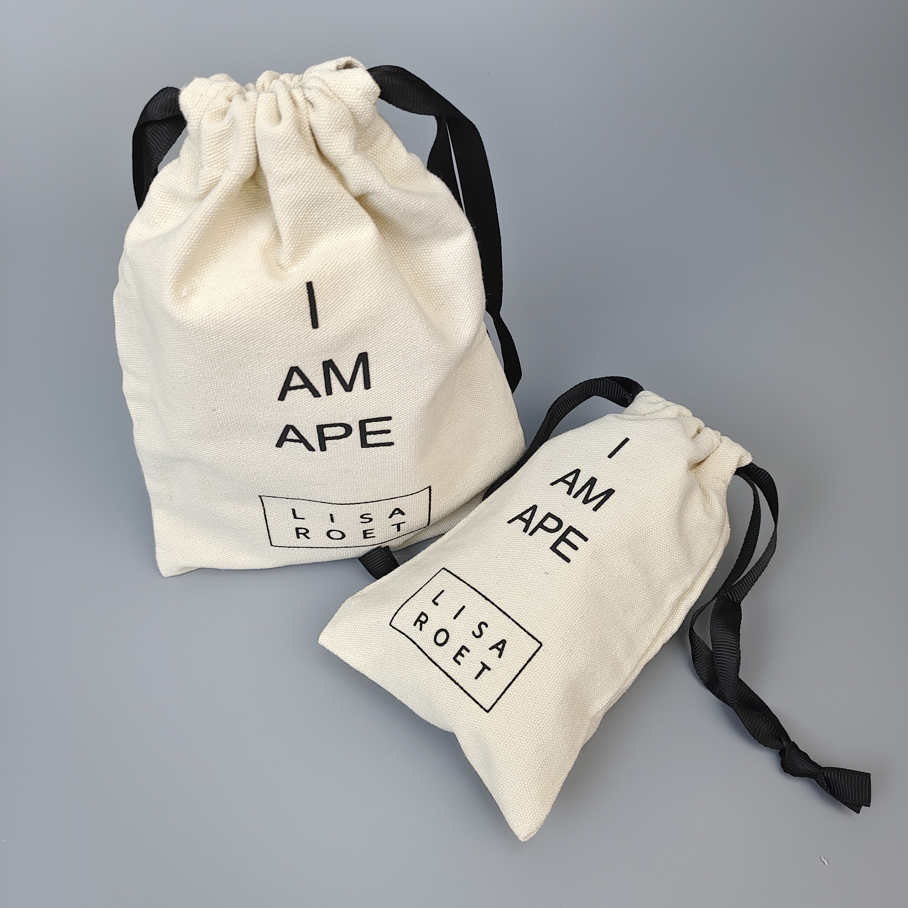red printed cotton drawstring bag with black ribbon - view 4