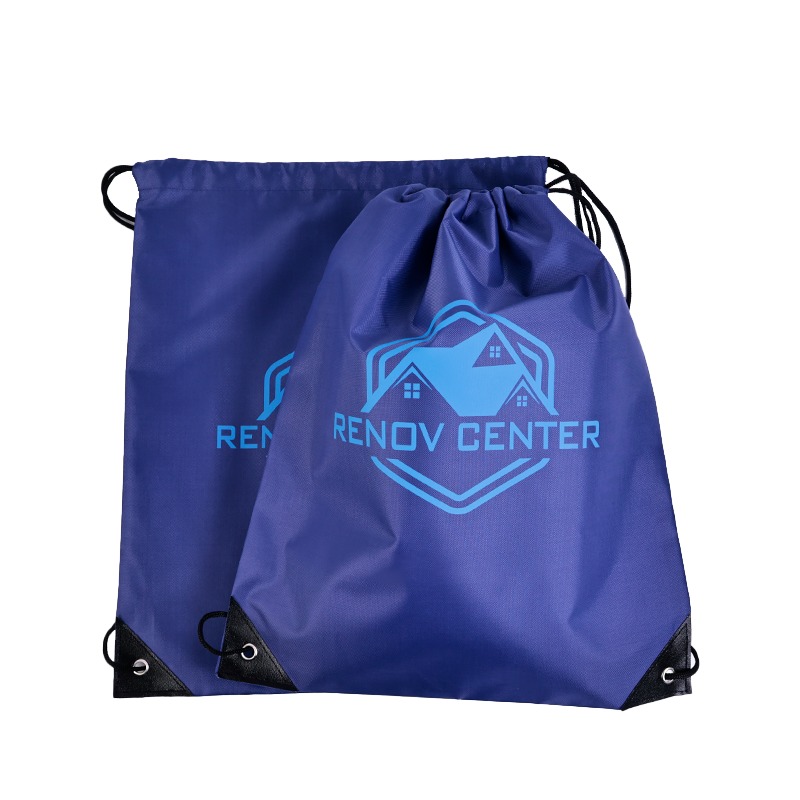 royal blue screen printed polyester drawstring backpack