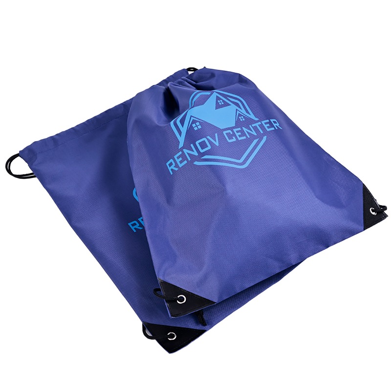 royal blue screen printed polyester drawstring backpack - view 2