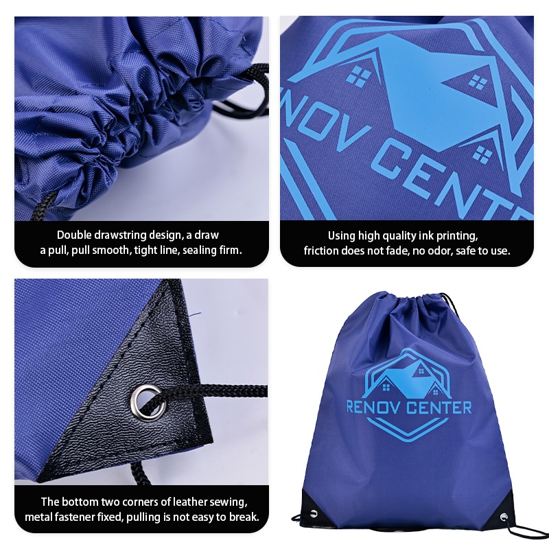royal blue screen printed polyester drawstring backpack - view 5