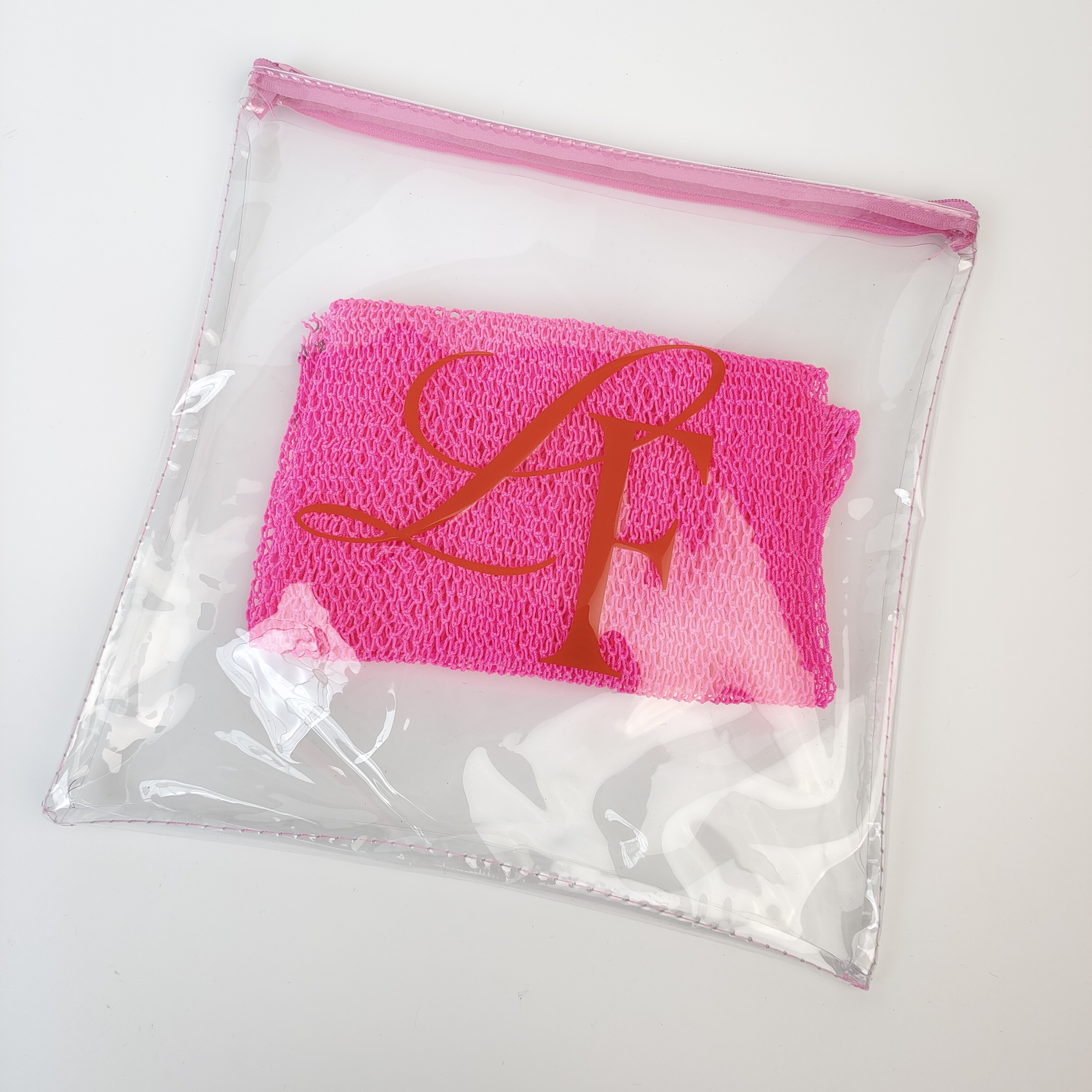 sewn clear PVC pouch with pink zipper and printed artwork - view 5