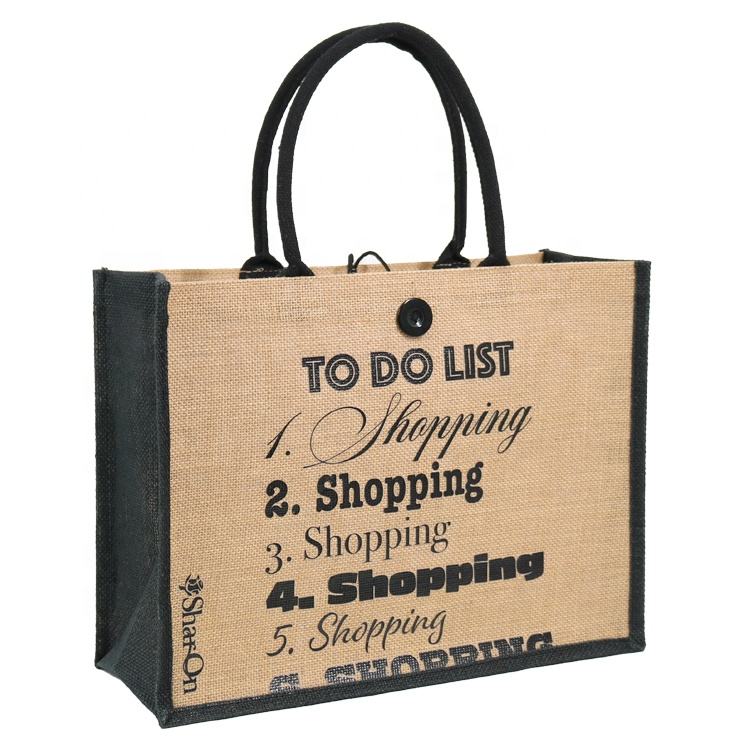 shopping list jute tote with black trim product example - view 5