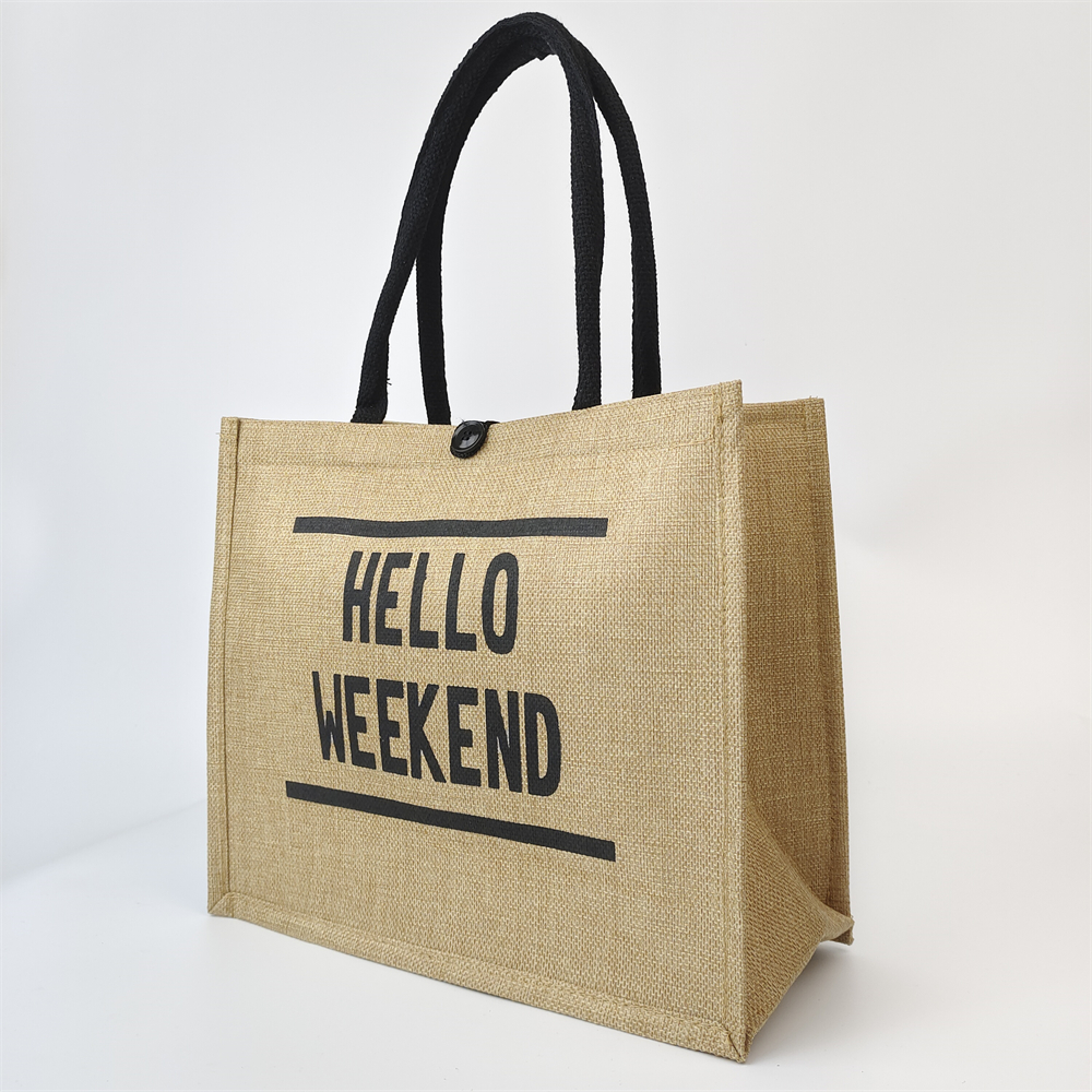 natural jute tote bag with single-color printed logo