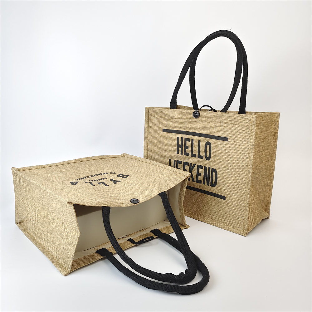 natural jute tote bag with single-color printed logo - view 2