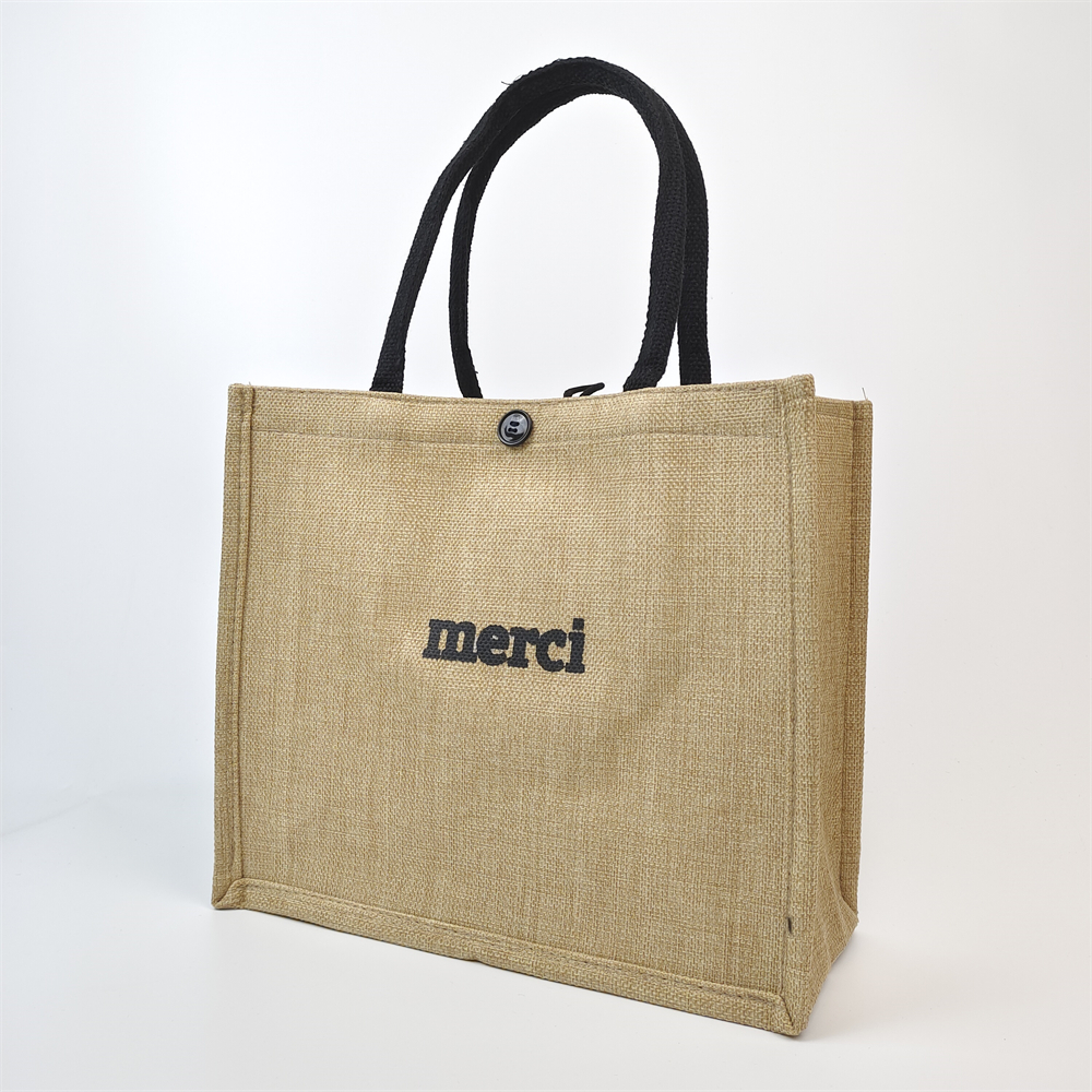 natural jute tote bag with single-color printed logo - view 3