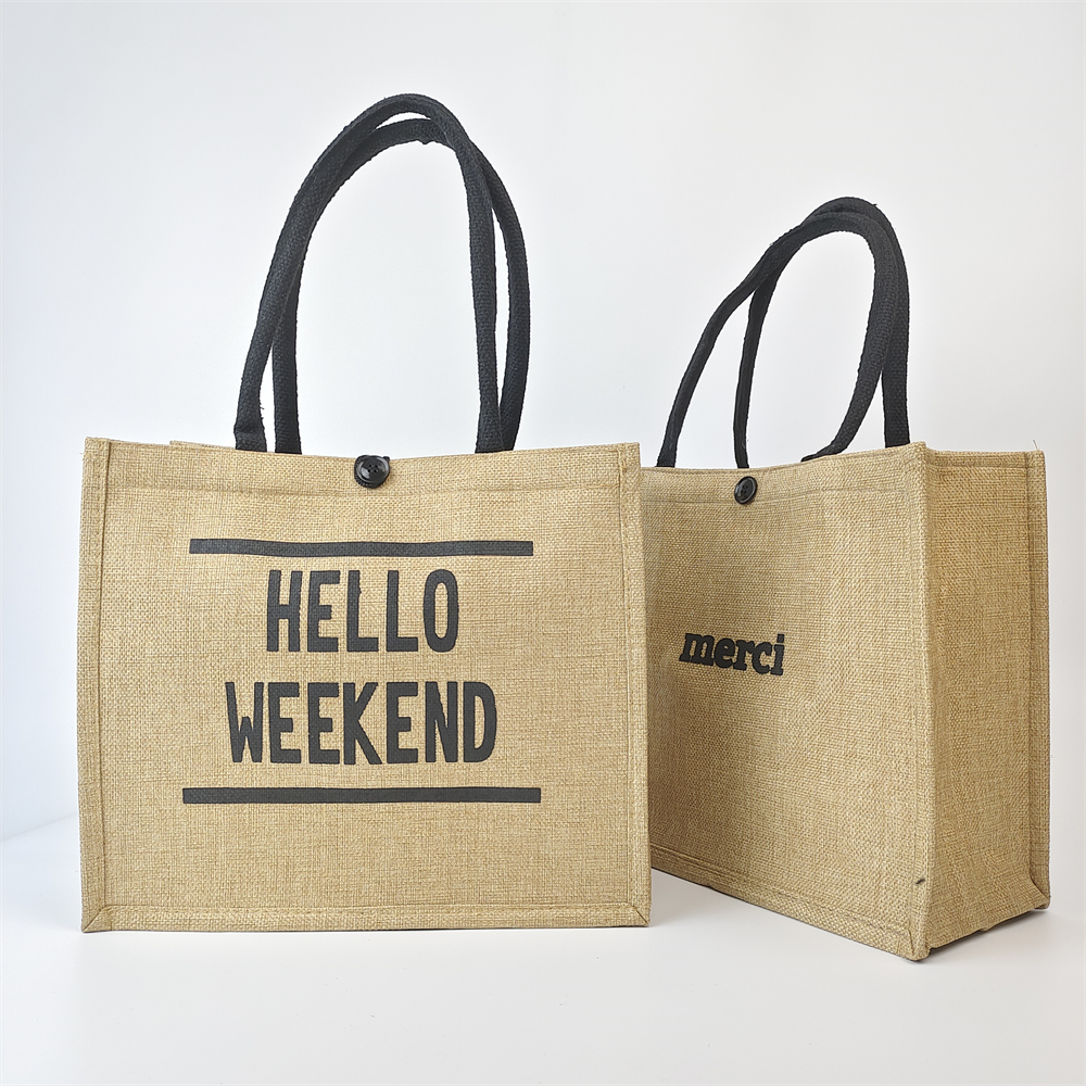 natural jute tote bag with single-color printed logo - view 4