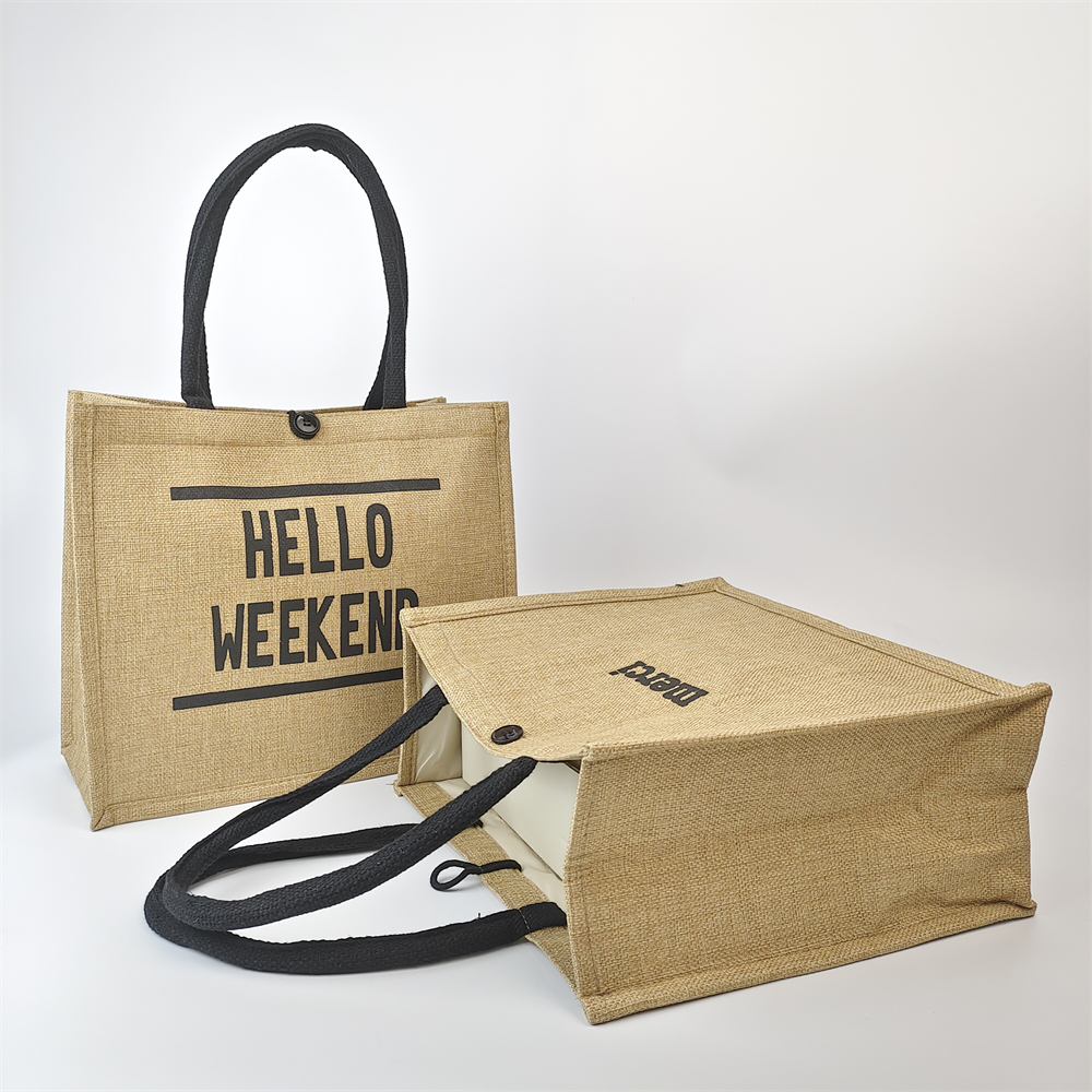 natural jute tote bag with single-color printed logo - view 5