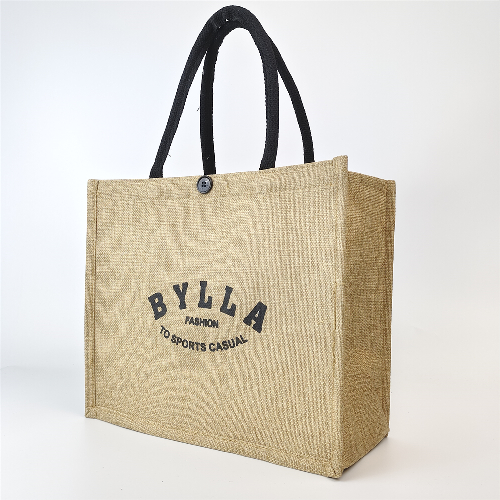 natural jute tote bag with single-color printed logo - view 6