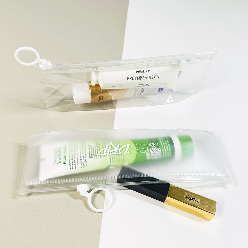 slim frosted PVC toothbrush pouch with white circular ring pull - view 3