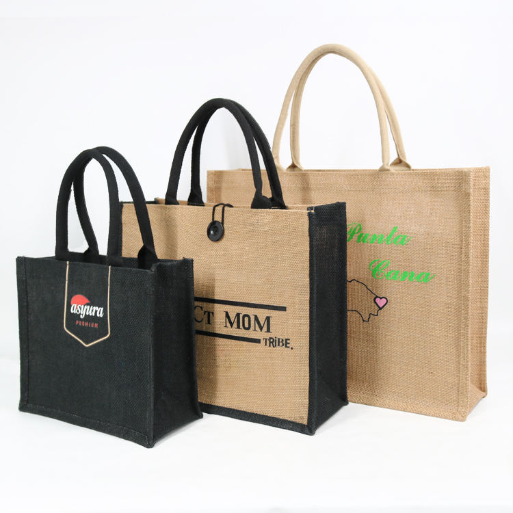small script print jute tote product example - view 4