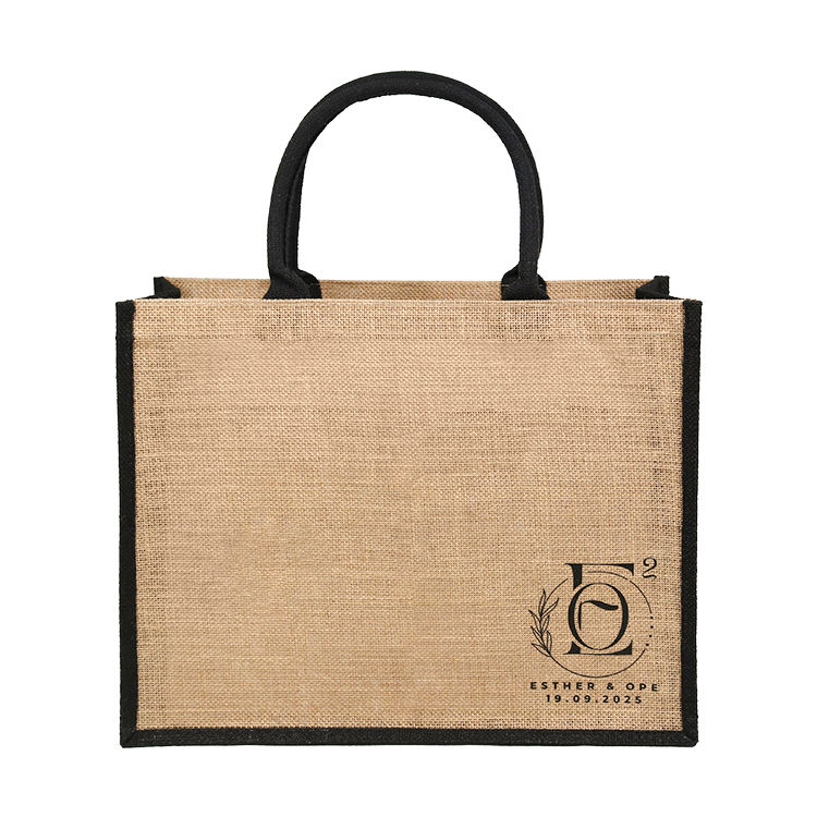 corporate jute tote with black gussets product example - view 4