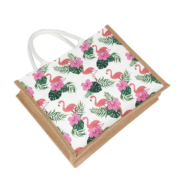 small white illustrated jute tote product example - view 3