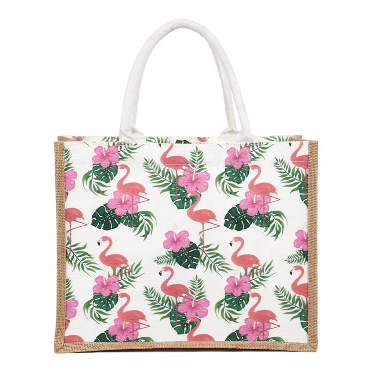 small white illustrated jute tote product example - view 4