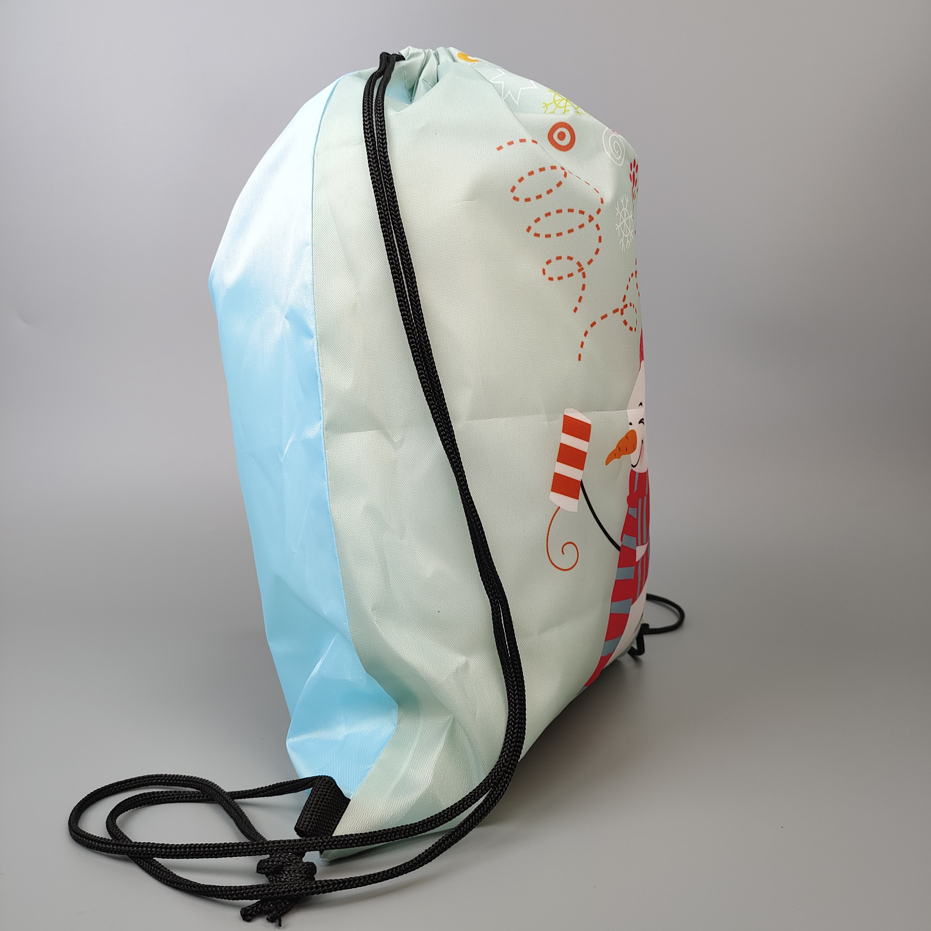 light polyester drawstring backpack with colorful snowman print - view 4
