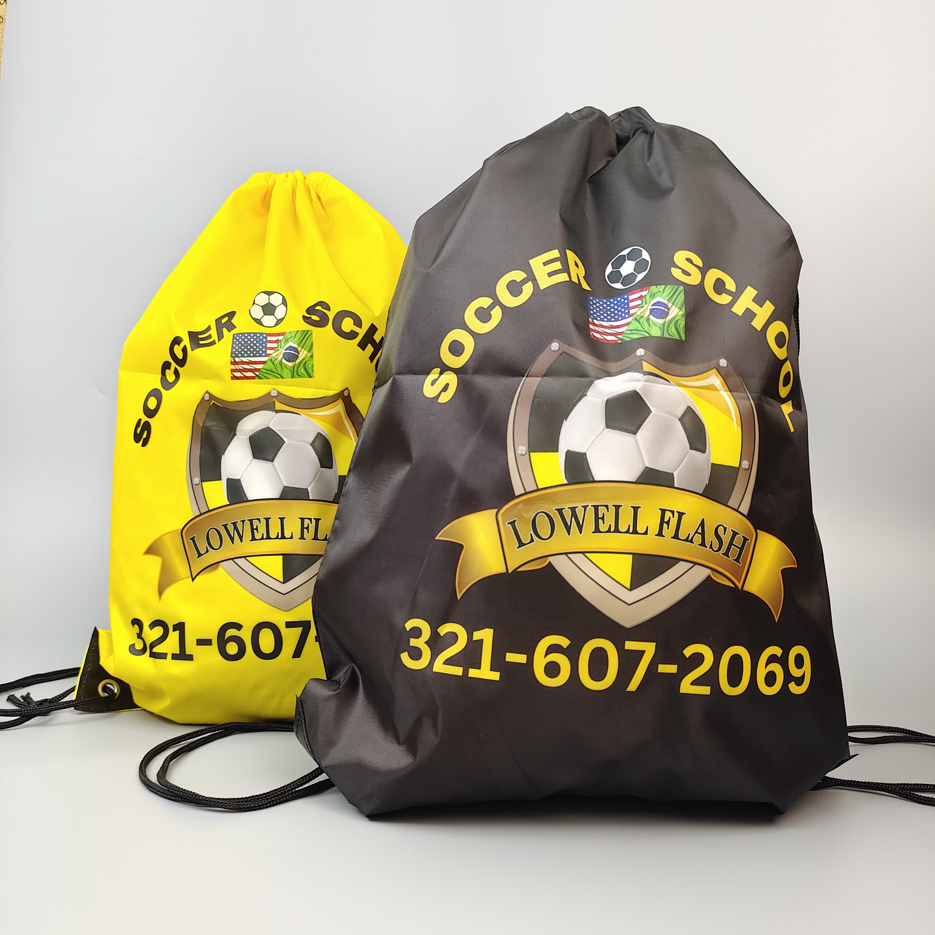 polyester drawstring backpacks with colorful soccer print