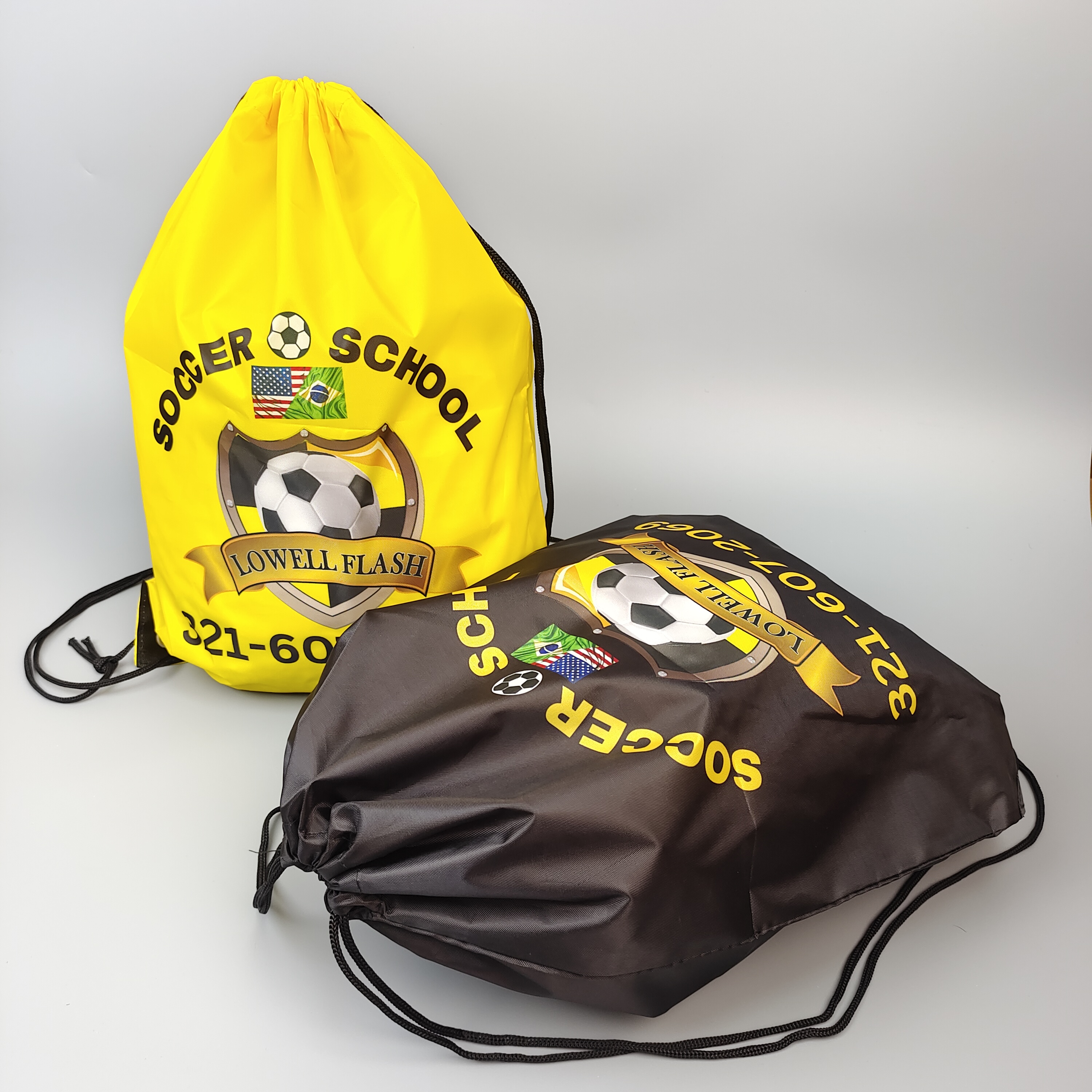 polyester drawstring backpacks with colorful soccer print - view 2