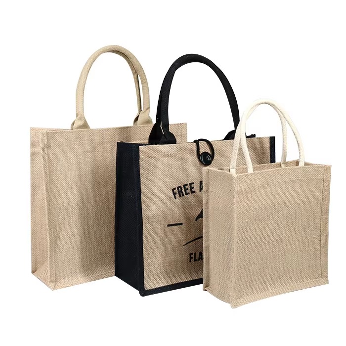 message print jute tote with button closure product example - view 2