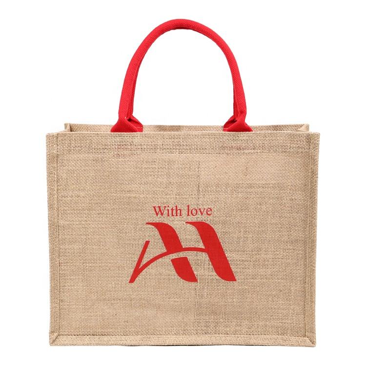message print jute tote with button closure product example - view 5