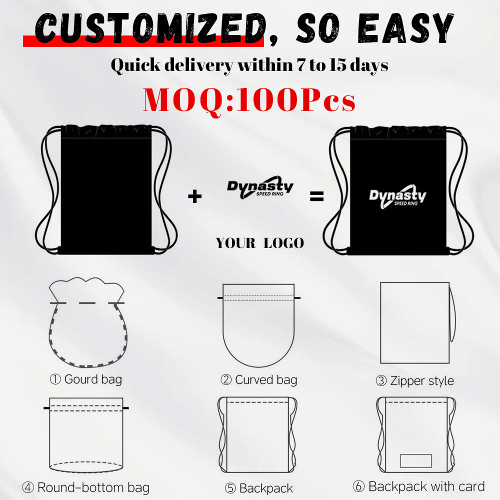 translucent white custom logo drawstring backpack with black cords - view 2