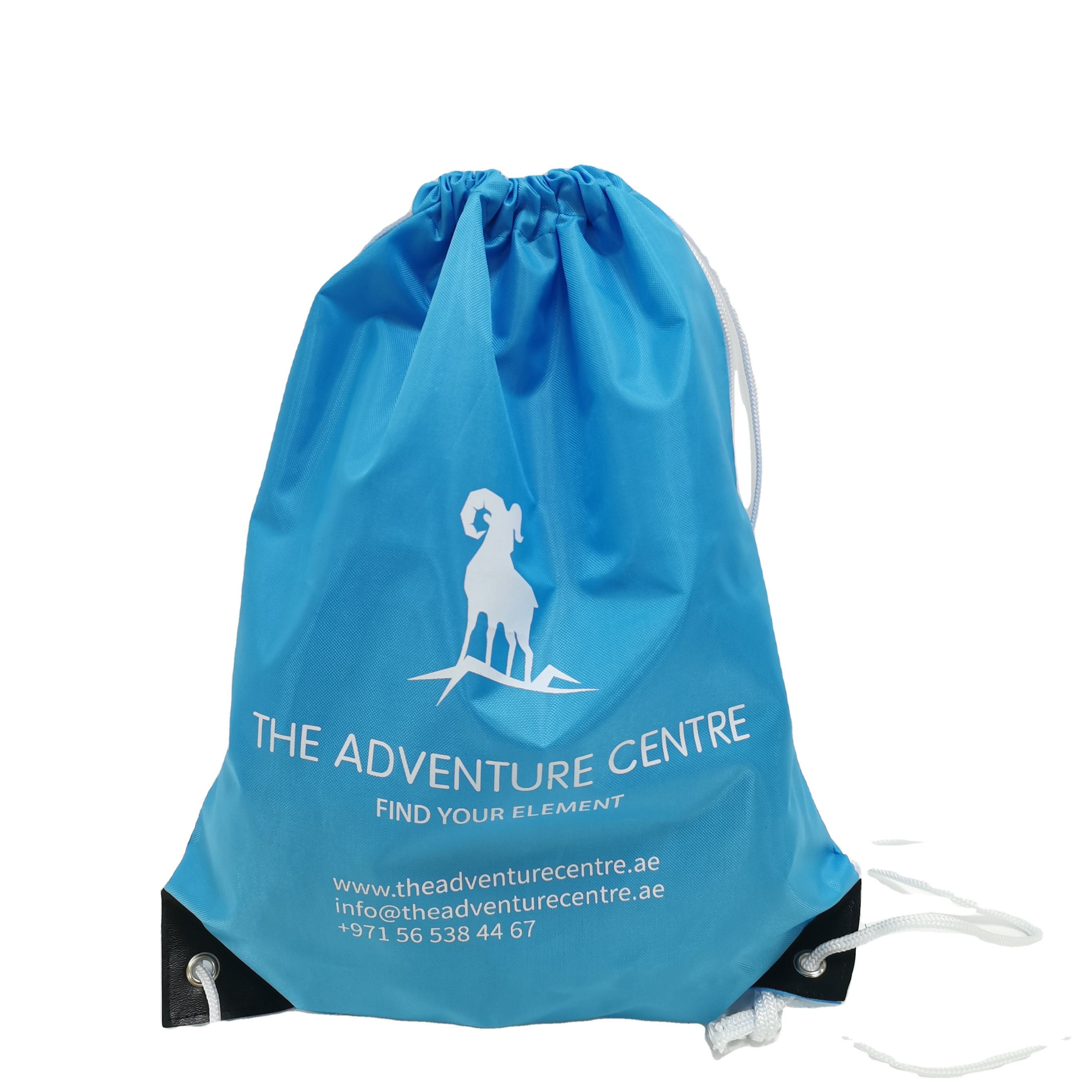 turquoise polyester drawstring backpack with white typography - view 4