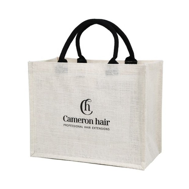 white jute tote with black handles product example