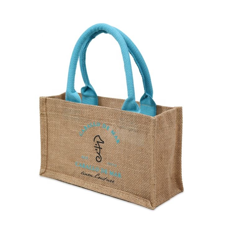 white jute tote with black handles product example - view 6